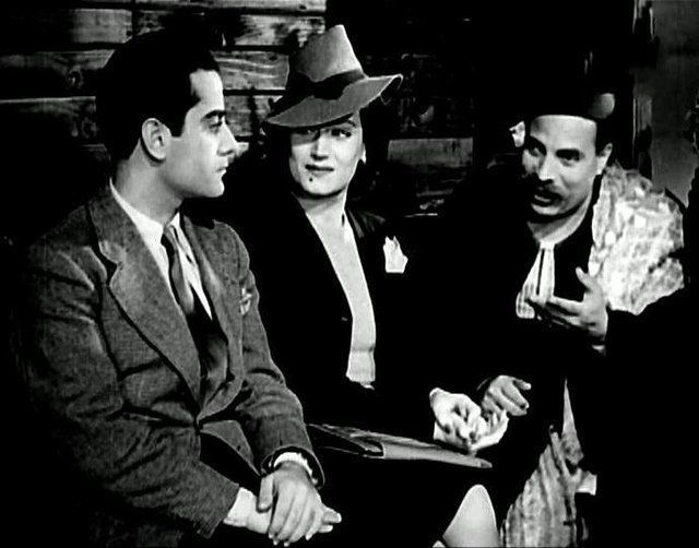 أسمهان وفريد الأطرش والقصري في فيلم "انتصار الشباب"، إنتاج 1945. (موقع السينما.كوم)