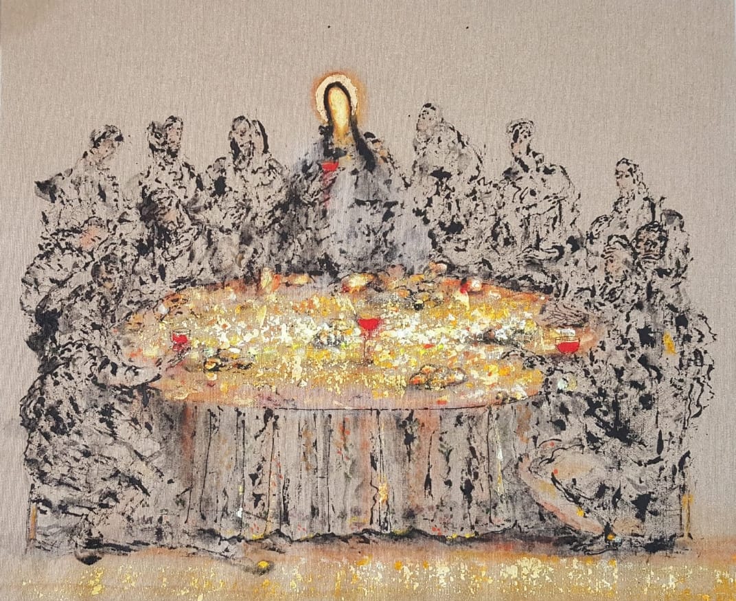 Painting of the Last Supper by Hammoud Chantout, various material on canvas.jpg