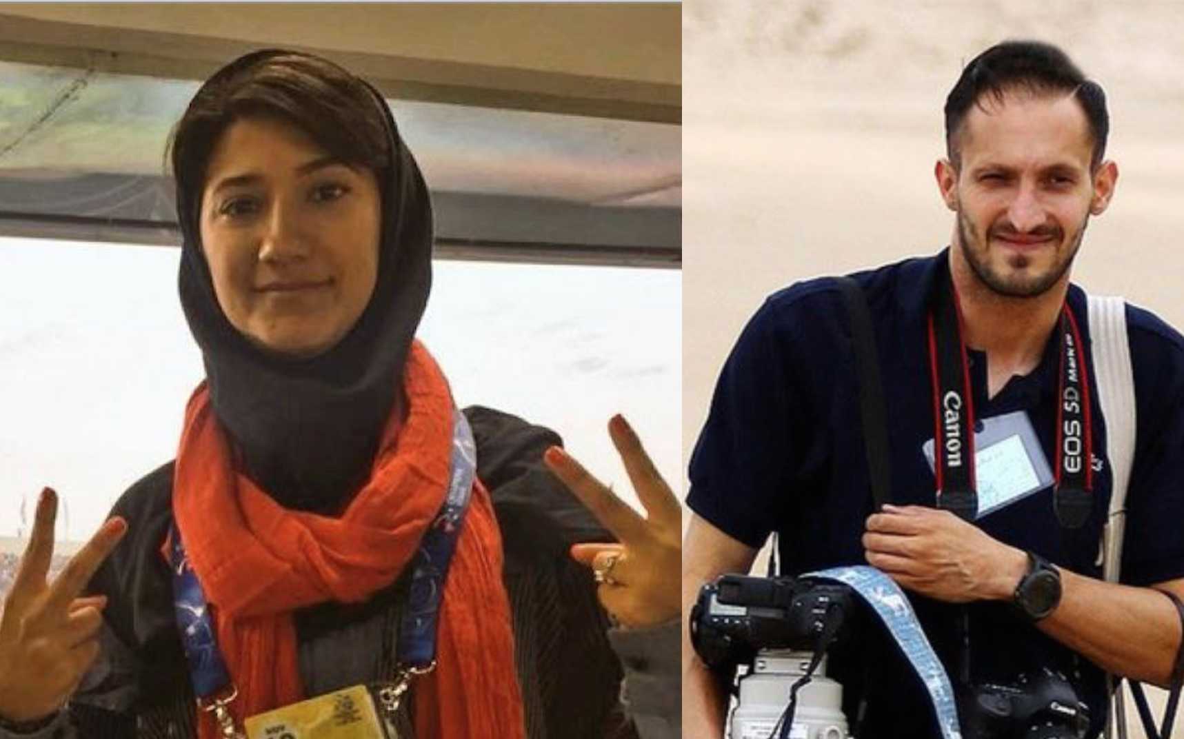 Niloofar Hamedi (left) and Arya Jafari (right) have been imprisoned by the Iranian authorities for reporting the death of Masha Amini and the protests in Ishafan Social Media.jpg