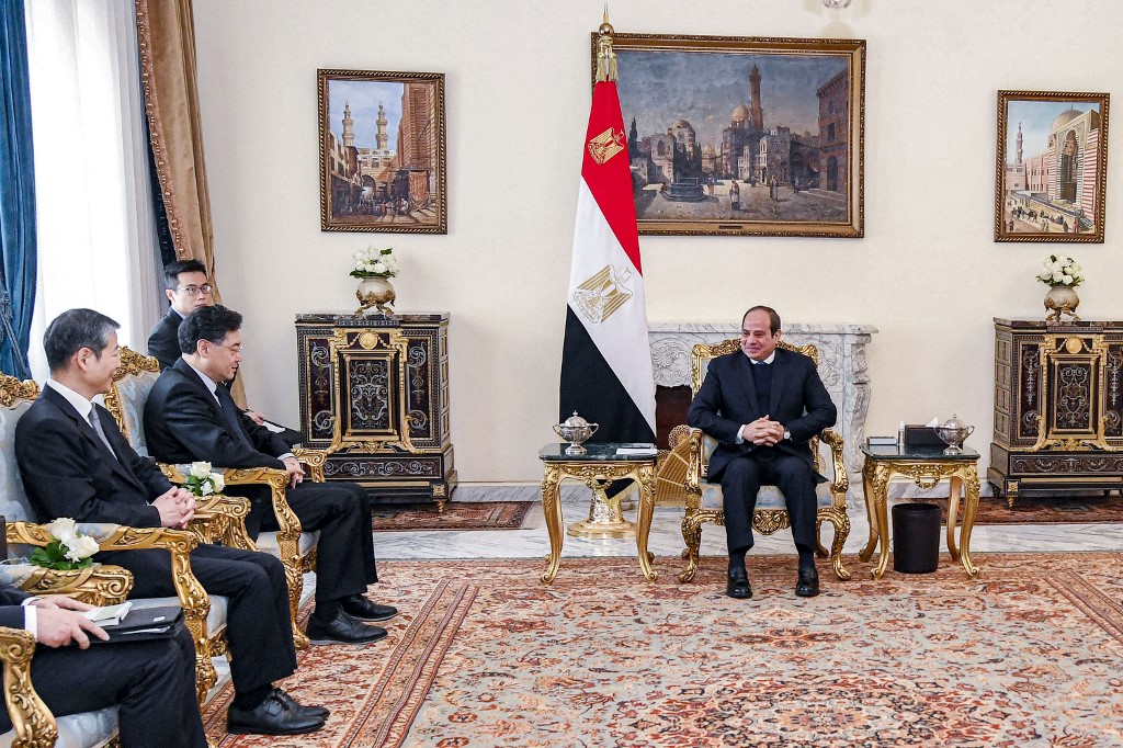 الرئيس المصري عبد الفتاح السيسي يلتقي وزير الخارجية الصيني تشين جانغ في القاهرة (أ ف ب).jpg