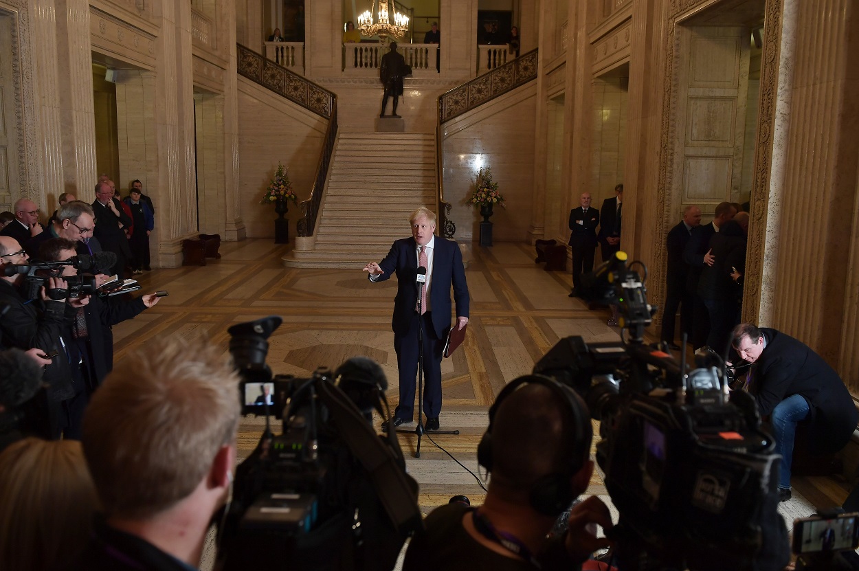 Boris Johnson delivers an address at Stormont in January 20202021-02-16-covid-19-tech-nhs-app_getty.jpg