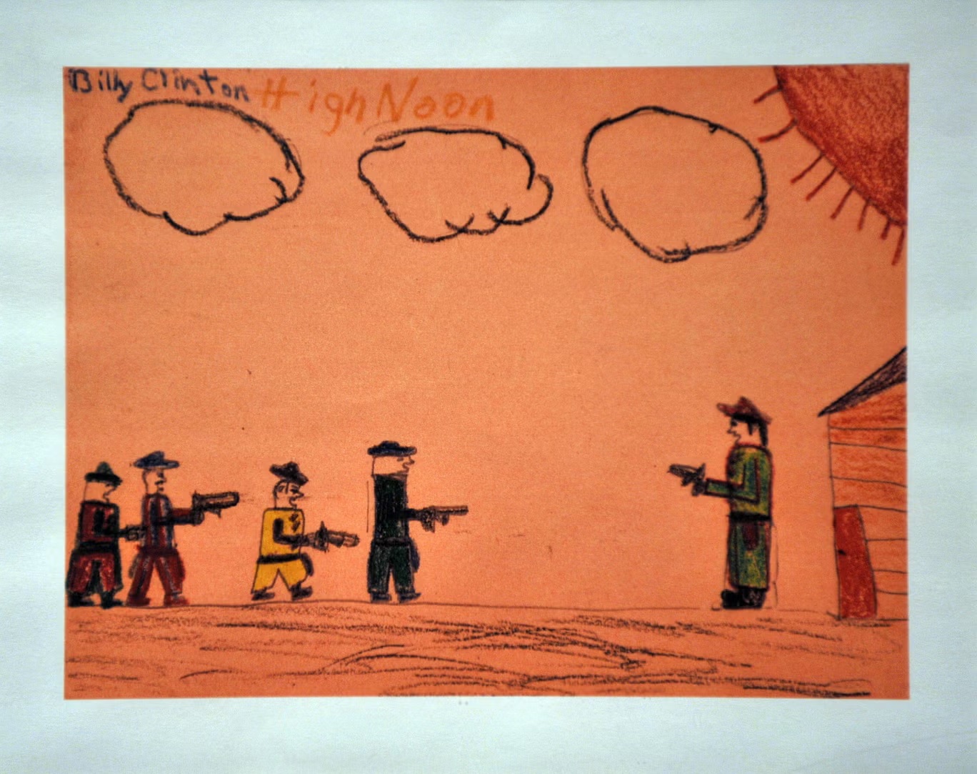 نسخة عن رسمة من طفولة الرئيس الأميركي بيل كلينتون مستوحاة من فيلم "ظهيرة مشتعلة" (أ ف ب/غيتي)