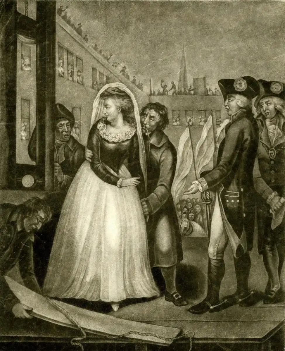 The unfortunate Marie Antoinette Queen of France at the place of execution, 1793, via the British Museum.jpg