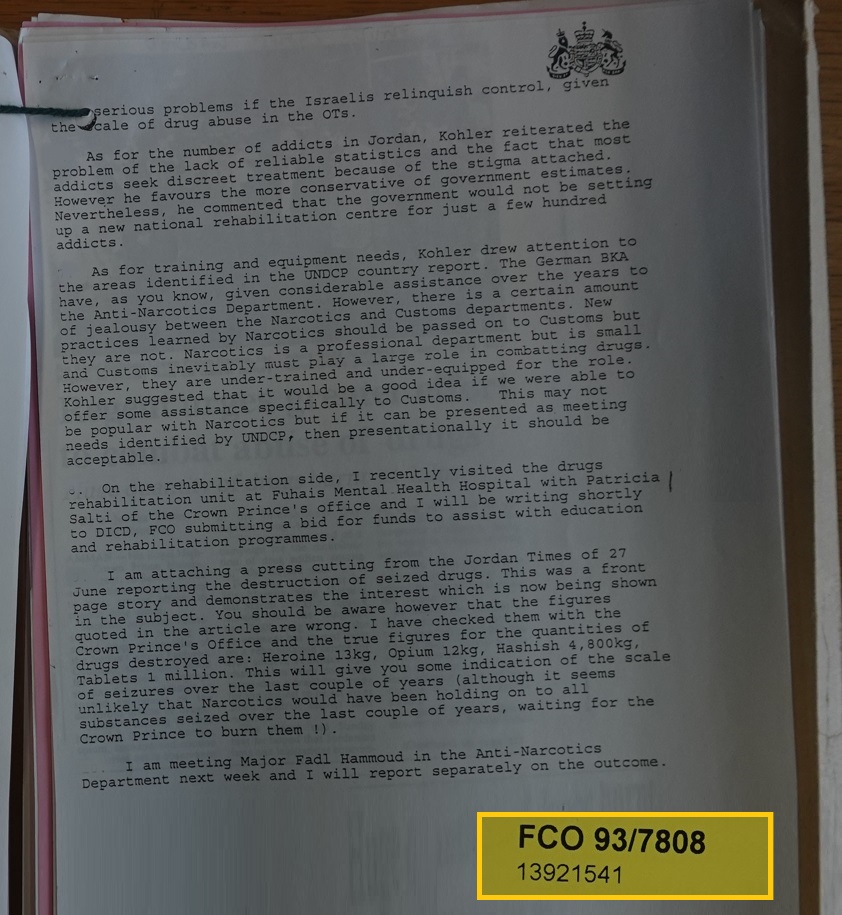 بعض شحنات المخدرات نحو الأردن كانت تأتي على متن رحلات جوية من باكستان (الأرشيف البريطاني)