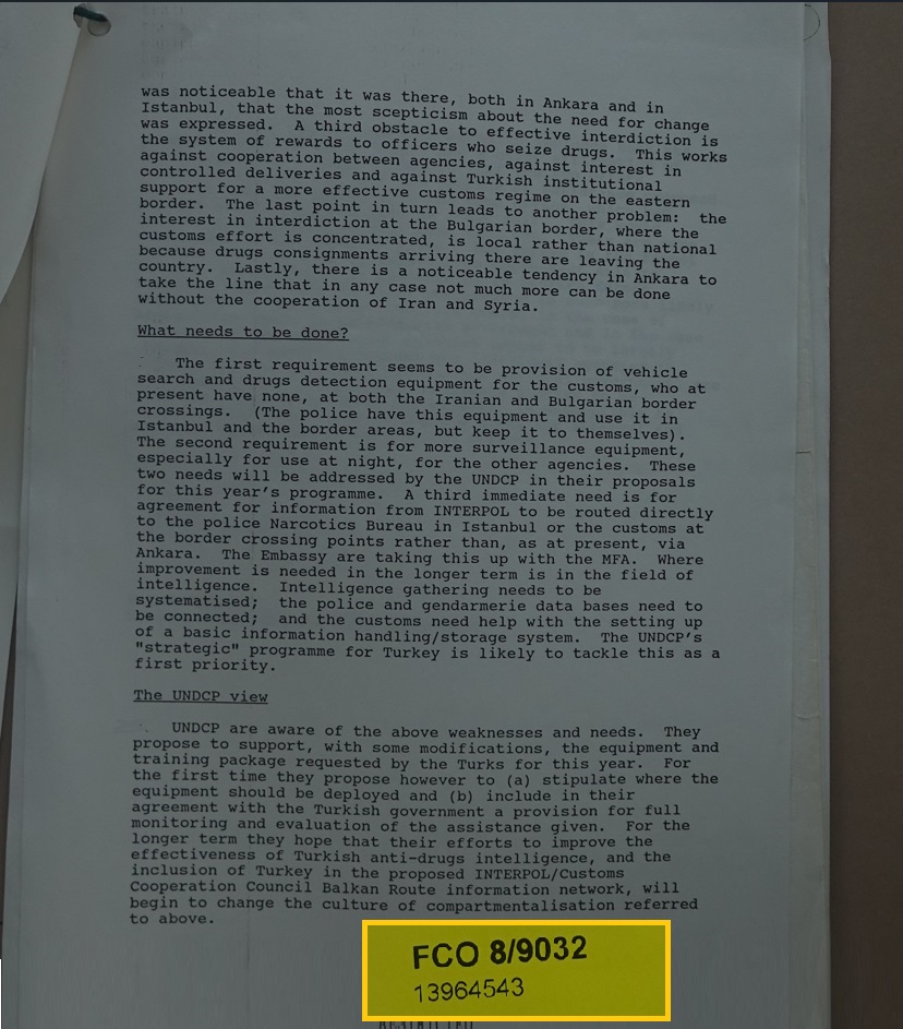 أدرك مكتب مكافحة المخدرات والجريمة في الأمم المتحدة مواطن الضعف التركية في مكافحة المخدرات (الأرشيف البريطاني)
