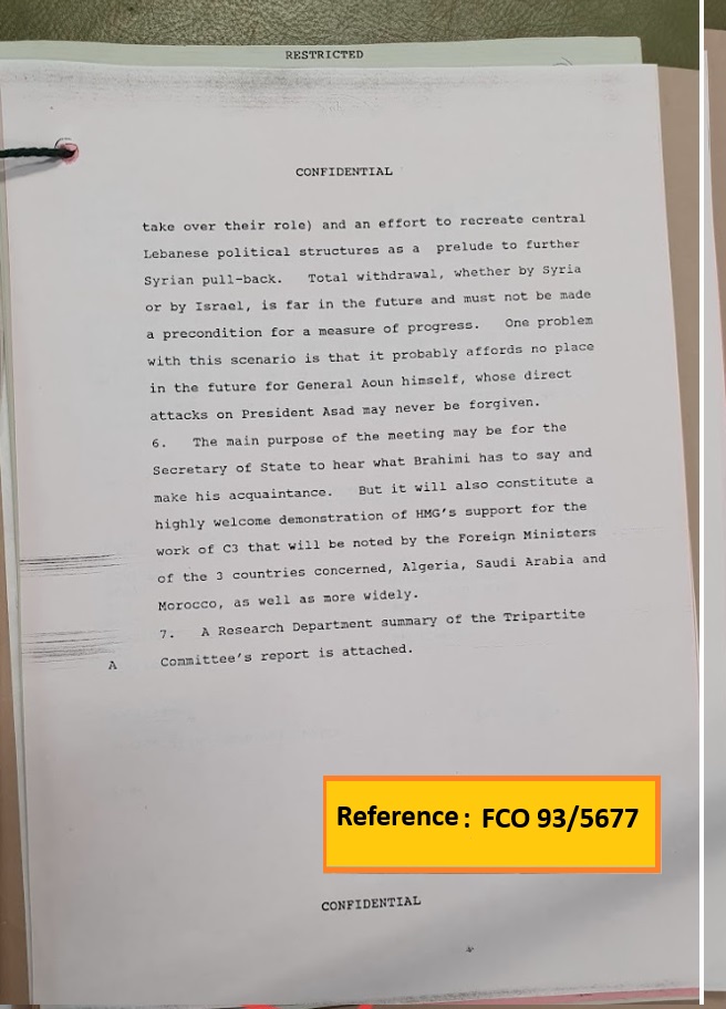 لم ترغب سوريا في الانسحاب بسبب مخاوفها من محاولة السلام الماروني مع إسرائيل (الأرشيف الوطني البريطاني)