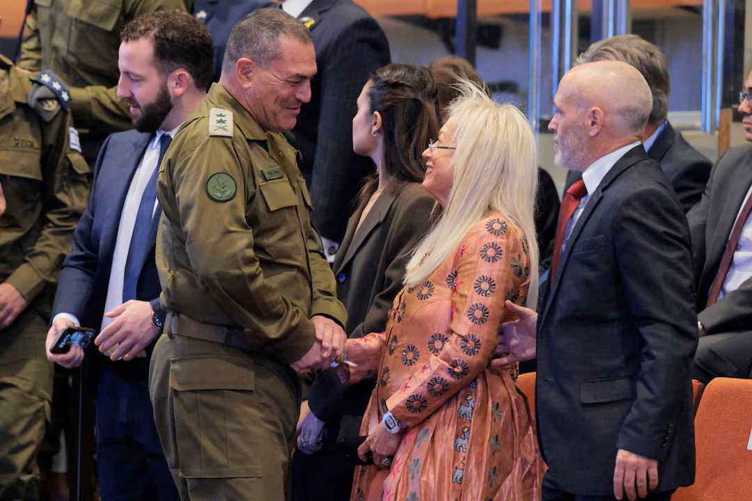 IDF_chief_Eyal_Zamir_greets_Miriam_Adelson_as_Trump_is_due_to_address_the_Knesset_on_October_13_2025_in_Jerusalem-__REUTERS.jpg